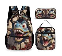 WECECE Dinosaur Schoolbag School Supplies Bundle for Children 6-8 Years, 3D Animal Theme Bookbag with Pencil Case and Lunch Bag Year 6 for Boys Back to School Gift and Learning Essentials