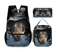 WECECE Dog Bookbag 3 Piece Set for Girls 6-8 Years, Animal Puppy Backpack School Supplies Bundle Year 4-6 for Girls School Journeys Learning Sessions and Holiday Travel