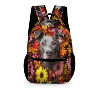 WECECE Dog Flowers Pattern Rucksack Boys Age 10 Students Cute Animal Print Backpack Year 5 Girls Everyday School Bag 43x32x15cm for Daily Lessons Books Notebooks