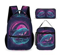 WECECE Dolphin Book Pack with Lunch Bag and Pencil Case for Girls Age 11, Sea Creature Bookbag with Pencil Case and Lunch Bag Year 1-2 for Boys Back to School Gift Learning Essentials