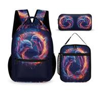 WECECE Dolphin Bookbag with Lunch Box Pencil Case for Girls 9-11 Years, Sea Creature Bookbag School Supplies Bundle Year 7 for Girls Sports Clubs Holiday Travel and Daily Carry