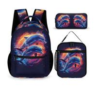 WECECE Dolphin Bookbag with Lunch Box Pencil Case for Girls 9-11 Years, Sea Creature Bookbag School Supplies Bundle Year 7 for Girls Sports Clubs Holiday Travel and Daily Carry