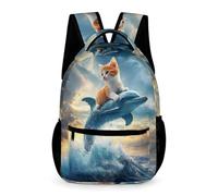 WECECE Dolphin Cat Daypack Children for Boys Girls Age 12 Marine Life Pattern Rucksack Year 6 Primary Kids Durable Backpack Books Stationery Bottle Class Daily Use