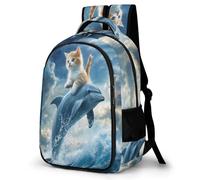 WECECE Dolphin Cat Design Daypack Girls 12-16 Year Olds Marine Life Theme Rucksack Boys Year 9 Lightweight School Bag for Kids and Teens Autumn Trip Outdoor Travel Daily Use