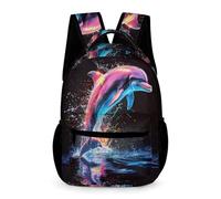 WECECE Dolphin Illustration Rucksack Boys Age 11 Students Marine Life Pattern Backpack Year 6 Girls Everyday School Bag 43x32x15cm for Daily Lessons Books Notebooks
