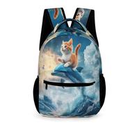 WECECE Dolphin Kitten Pattern School Bag Boys Age 6 Primary Kids Sea Creature Rucksack Year 1 Girls Modern Backpack Bookbag 43x32x15cm for Daily Lessons Books Notebooks