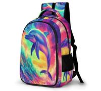 WECECE Dolphin Pattern Rucksack for Kids Age 11 Fashion School Bag Marine Life Motif Bookbag Girls Year 7 School Bag Kids and Teens 15.6 Inch Laptop Backpack Spring Outing