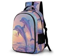 WECECE Dolphin Print School Bag for Girls Ages 8-11 Trendy Marine Life Design Daypack Teens Year 6-8 Book Bag Kids and Teens 13.3 Inch Laptop Rucksack Back to School Gift