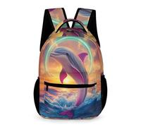 WECECE Dolphin Rainbow Backpack Boys Ages 6-10 Years Primary Kids Marine Life School Bag Year 1-5 Girls Durable Rucksack Book Bag 43x32x15cm for Daily Lessons Books Notebooks