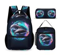 WECECE Dolphin School Backpack 3 Piece Set for Children 10-12 Years, Sea Creature Backpack 3 Piece Set Year 4-6 for Young Learners Learning Essentials Holiday Travel and Sports Clubs