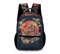 WECECE Dragon Chinese Style Backpack Boys Ages 6-10 Years Primary Kids Dragon School Bag Year 1-5 Girls Durable Rucksack Book Bag 43x32x15cm for Daily Lessons Books Notebooks