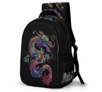WECECE Dragon Motif Backpack Lightweight Children Age 14 Chinese Style Rucksack Teens Primary to Secondary School Backpack for Students 14 Inch Laptop School Bag Travel