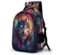 WECECE Dreamcatcher Wolves Back Pack for Girls Boys 8-15 Years Old, School Bag Kids Wolf Backpack Girls, Children Primary Schoolbag Lightweight Book Bag for School&Travel