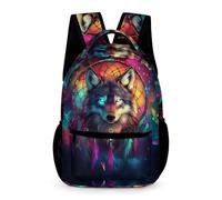 WECECE Dreamcatcher Wolves Backpack Students for Boys 7-13 Years Wolf Rucksack for Girls Year 4 Primary Kids with Front Pocket Bookbag Daily Items Bottle School Trips Travel