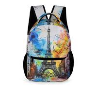 WECECE Eiffel Tower Design Rucksack Boys Age 11 Students Colourful Graffiti Backpack Year 6 Girls Everyday School Bag 43x32x15cm for Daily Lessons Books Notebooks
