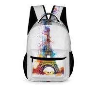 WECECE Eiffel Tower Motif Backpack Year 5 Primary Kids for Boys Girls 6-12 Years Eiffel Tower Rucksack Durable Daily Bookbag Books Water Bottle Back to School Gift