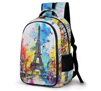 WECECE Eiffel Tower Motif Book Bag Students Year 7-9 Colourful Graffiti Bookbag Boys 8-12 Year Olds Fashion Backpack Rucksack Students 15.6 Inch Laptop Backpack Birthday Gift