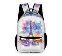 WECECE Eiffel Tower Motif School Backpack Primary for Boys Age 11 Eiffel Tower Bookbag for Girls Year 6 Lightweight Rucksack Books Water Bottle Back to School Gift