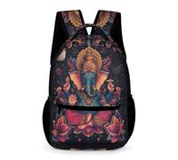 WECECE Elephant Backpack Boys Girls Ages 7-10 Years Primary Kids Buddha Lotus School Bag Year 2-5 Students Large Rucksack Book Bag 43x32x15cm for Travel Daily Use Books Notebooks