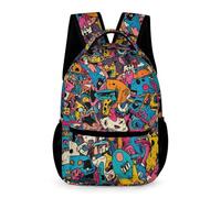 WECECE Fashion Graffiti Daypack for Boys 6-12 Years Colourful Backpack for Girls Years 2-4 Primary Kids Lightweight Bookbag Front Pocket Side Pockets School Trips Travel