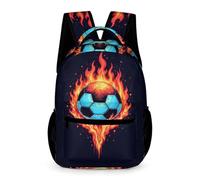 WECECE Fire Football Print Daypack for Boys 6-12 Years Soccer Backpack for Girls Years 2-4 Primary Kids Lightweight Bookbag Front Pocket Side Pockets School Trips Travel