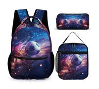WECECE Football School Backpack with Lunch Box Pencil Case for Boys 7-9 Years, Soccer 3D Book Pack 3 Piece Set Year 2 for Girls Sports Clubs Holiday Travel and Daily Carry