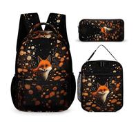 WECECE Fox Bookbag School Supplies Bundle for Students 9-11 Years, Animal Pattern Book Pack 3 Piece Set Year 5-7 for Boys Daily Study Classroom Lessons and Travel Activities