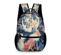 WECECE Fox Moon Printed Daypack Primary for Boys Girls Age 7 Animal Design Backpack Years 2-5 Primary Kids Durable Rucksack Books Bottle Umbrella Back to School Gift