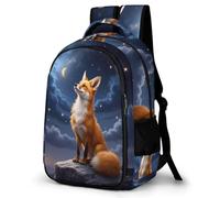 WECECE Fox Motif Kids Backpack School, Boys Girl Animal Theme Bag Primary School Canvas Rucksack, Holiday Travel Bookbag Outdoor Daypack for 9-16 Year Old