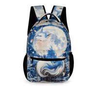 WECECE Fox Motif School Bag Boys Girls Ages 6-8 Years Primary Kids Animal Moon Rucksack Year 1-3 Students Durable Backpack Bookbag 43x32x15cm for Travel Daily Use Books Notebooks