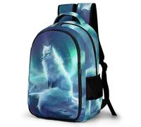 WECECE Fox Pattern Backpack Boys 12-16 Year Olds Animal Aurora Print Daypack Kids Year 8 Lightweight School Bag for Kids and Teens Spring Outing Outdoor Travel Daily Use