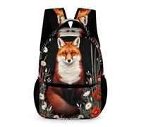 WECECE Fox Pattern School Backpack for Boys and Girls 8-11 Years Animal Design Daypack Years 3-5 Lightweight Printed Rucksack Front Pocket Side Pockets Back to School Gift