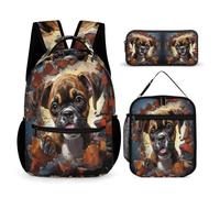 WECECE French Bulldog Backpack Set with Pencil Case and Lunch Bag for Boys Age 11, Dog Animal Bookbag 3 Piece Set Year 5 for Boys Family Trips Outdoor Activities and Student Carry