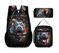 WECECE French Bulldog Backpack with Lunch Box Pencil Case for Boys 7-9 Years, Dog Animal Backpack 3 Piece Set Year 5-7 for Girls Family Trips Outdoor Activities and Student Carry
