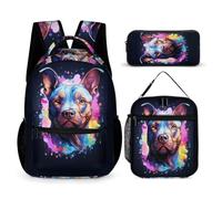 WECECE French Bulldog Book Pack 3 Piece Set for Children Age 9, Dog Animal School Backpack with Pencil Case and Lunch Bag Year 5 for Girls Learning Essentials Holiday Travel and Sports Clubs