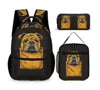 WECECE French Bulldog Bookbag 3 Piece Set for Students 6-8 Years, Animal Puppy Book Pack 3 Piece Set Year 2-4 for Primary Students Student Carry Gift School Journeys and Activities