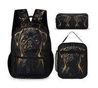 WECECE French Bulldog School Backpack with Lunch Box Pencil Case for Boys 7-9 Years, Dog Print Book Pack 3 Piece Set Year 2 for Girls Sports Clubs Holiday Travel and Daily Carry