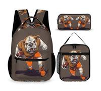 WECECE French Bulldog School Bag 3 Piece Set for Boys 10-12 Years, Animal Puppy Book Pack with Lunch Box Pencil Case Year 3-5 for Boys Sports Clubs Holiday Travel and Daily Carry