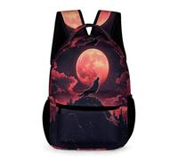 WECECE Full Moon Wolf Backpack Young Students Age 8 Primary Kids Wolves Moon Rucksack Year 3 Boys Girls Everyday School Bag Bookbag 43x32x15cm for Study Travel Books Notebooks