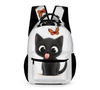 WECECE Funny Cat Rucksack Kids for Boys 8-12 Years Black Kitten School Bag for Girls Years 2-5 Durable with Side Pockets Backpack Books Stationery Bottle Autumn Trip Daily Use
