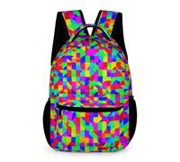 WECECE Geometric Shapes Bookbag for Boys Girls Age 12 Multicoloured School Bag Year 4 Lightweight Printed Daypack Front Pocket Side Pockets Travel Outdoor Daily Use