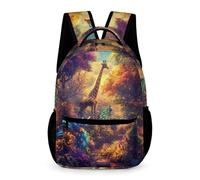 WECECE Giraffe Pattern School Backpack Kids Age 10 Students Animal Peacock Book Bag Year 5 Teens Stylish Daypack Rucksack 43x32x15cm for Outdoor Day Trips Books Notebooks