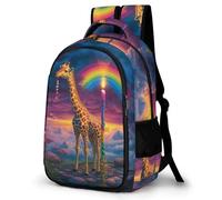 WECECE Giraffe Rainbow Pattern Backpack Kids Ages 8-12 Animal Motif School Bag Students Junior School Modern Bookbag for Kids and Teens Travel Hiking Day Trips Birthday Gift