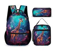 WECECE Giraffe School Backpack with Lunch Box Pencil Case for Girls 7-9 Years, Animal Theme Bookbag 3 Piece Set Year 5-7 for Primary Students Birthday Gift School Supplies and Travel Use