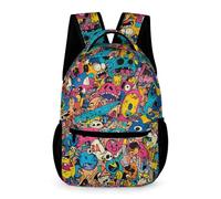 WECECE Graffiti Motif Backpack Students for Boys 7-13 Years Colourful Rucksack for Girls Year 4 Primary Kids with Front Pocket Bookbag Daily Items Bottle School Trips Travel