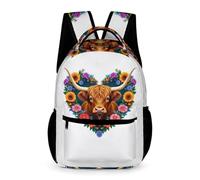 WECECE Highland Cattle Backpack Boys Ages 10-13 Years Older Kids Animal Print School Bag Year 5-8 Girls Durable Rucksack Book Bag 43x32x15cm for Daily Lessons Books Notebooks
