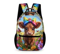 WECECE Highland Cattle Backpack Preschool Primary Kids Primary for Boys and Girls Age 7 Animal Cow School Bag Year 1 Durable Daypack Daily Items Bottle Outdoor Day Trips