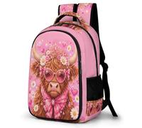 WECECE Highland Cattle Rucksack Children Primary to Secondary Animal Bull Back pack Teens Age 11 Fashion School Bag Students 16.5 Inch Laptop Backpack Daily Use