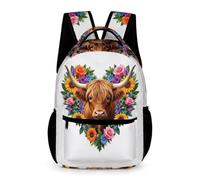 WECECE Highland Cattle Rucksack for Boys and Girls 7-13 Years Bull Print School Backpack Years 3-5 Lightweight Durable Bookbag Daily Items Bottle Travel Outdoor Daily Use