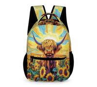 WECECE Highland Cattle Rucksack Students for Boys Age 6 Bull Pattern Daypack for Girls Year 2 Primary Kids Lightweight Durable Backpack Daily Items Back to School Gift